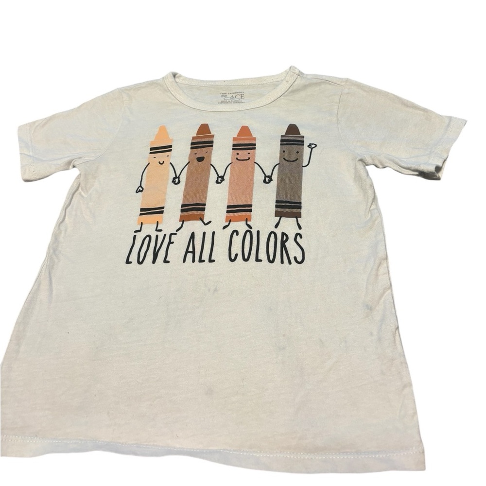 Children’s Place Boys 5T Printed Crayon Short sleeve Tee. White/Brown.